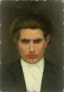 Selbstbildnis mit weißem Hemd, 1942, Malerei, 38,5 x 27 cm, Öl, Pappe