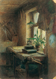 Werkstatt meines Vaters, 1946, Malerei, 60 x 43,5 cm, Öl, Pappe