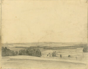 Vogtländische Landschaft, 1946, Zeichnung, 32 x 40,5 cm, Graphit, Papier